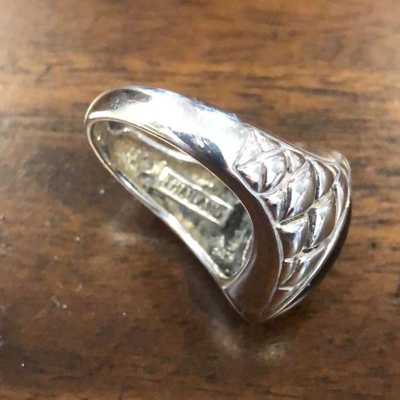 Vintage Cross Hatch Sterling Silver Marquise Cut Tigers Eye Ring Sz 6-3/4 - Picture 8 of 9